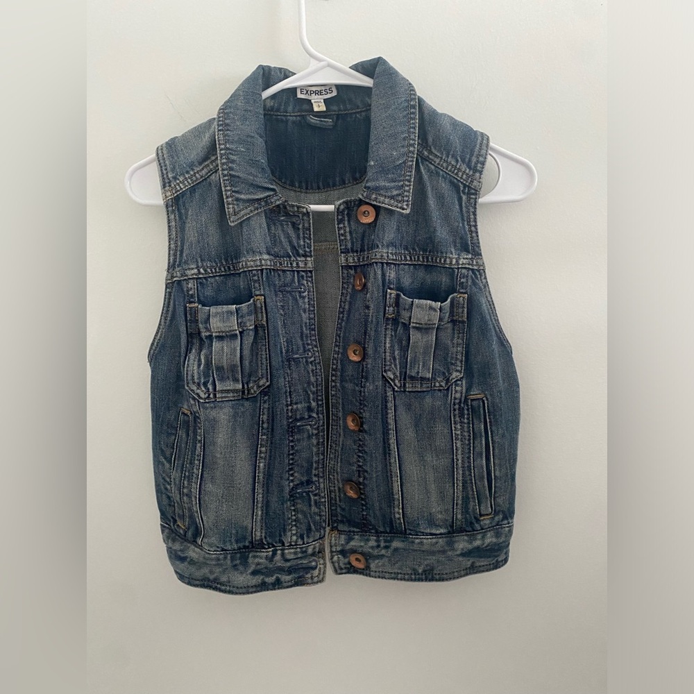 Express Denim Vest with Button Details